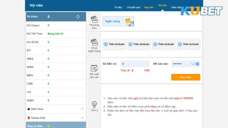 Hướng dẫn KUBET nạp và rút thưởng siêu nhanh