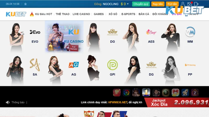 Các sảnh chơi cực hot tại Casino KUBET