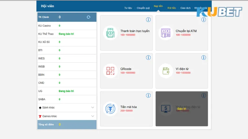 Hướng dẫn chi tiết cách nạp tiền KUBET qua 6 phương thức phổ biến