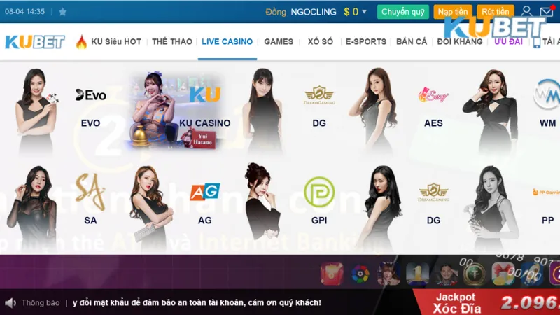 Sảnh KUBET Casino luôn thu hút đông đảo người chơi